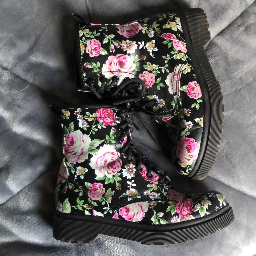 Floral combat boots